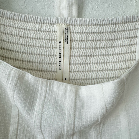 Anthropologie White Puff Sleeve Dress Women’s M Smocked Back Cottagecore tiered - Picture 8 of 10